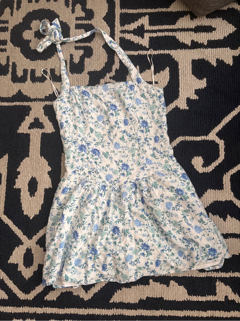 Hollister White Smocked Dress with Blue Floral Accents